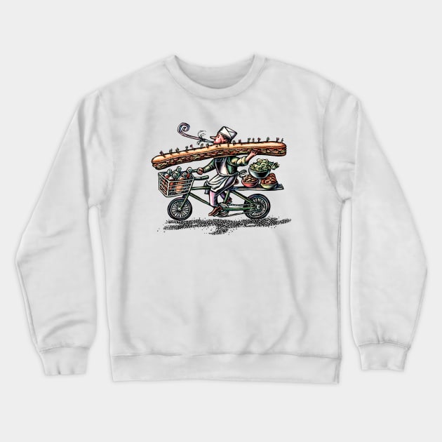 Sub Sandwich Delivery Guy on Bike Crewneck Sweatshirt by Lisa Haney